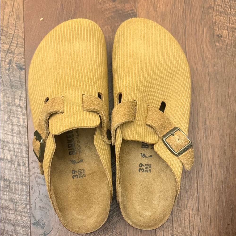 Birkenstock Boston Suede Embossed Clogs in Cork Brown